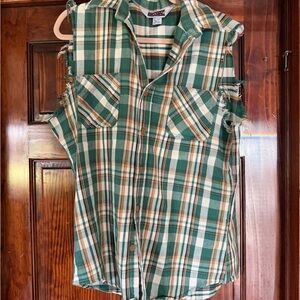 Vintage JC Penny Big Mac Green Plaid Sleeveless Shirt